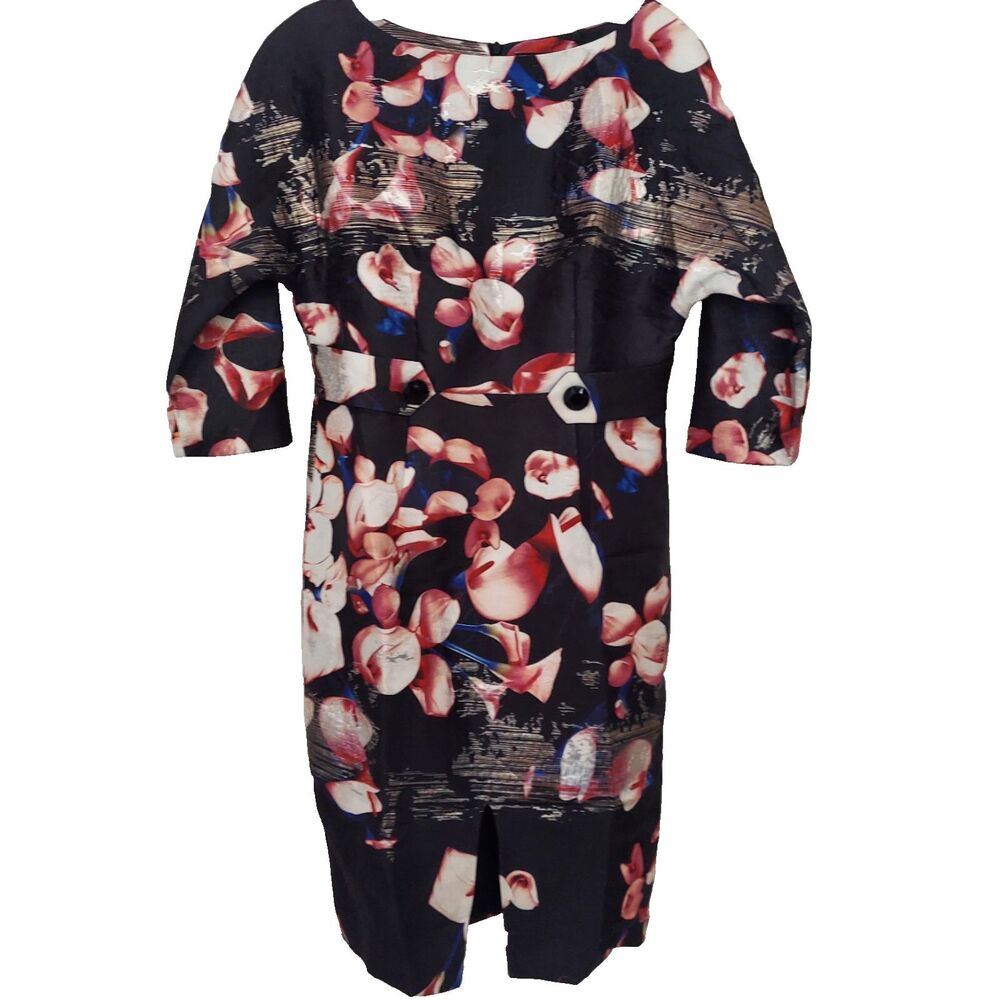 Gyalwana Size 9 Black Dress Floral Metallic Sheath Career Work Church